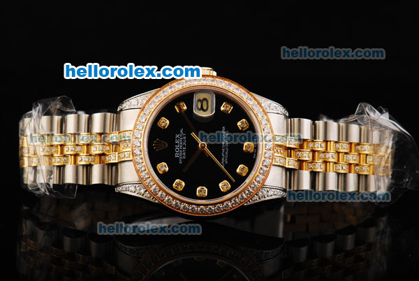 Rolex Datejust Automatic Movement Black Dial with Diamond Markers and Two Tone Strap - Click Image to Close